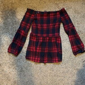 Off the Shoulder Plaid Top